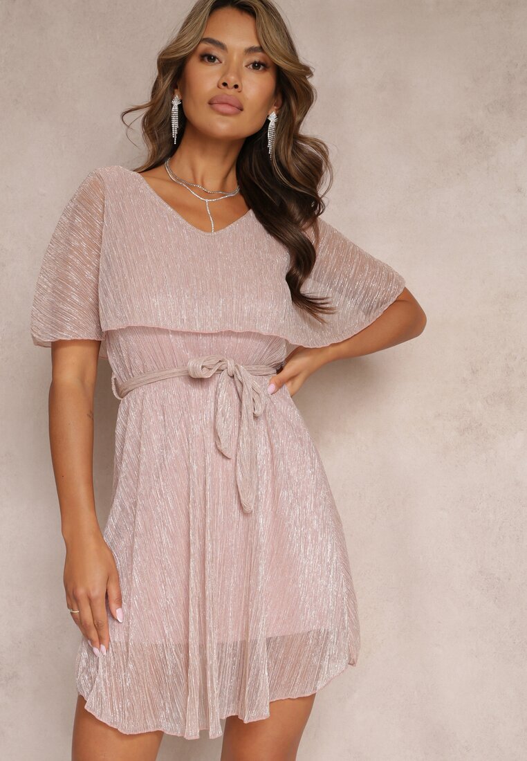 lily rose Rochie roz Mini cu Fir Metalic și Elastic în Talie Eullas