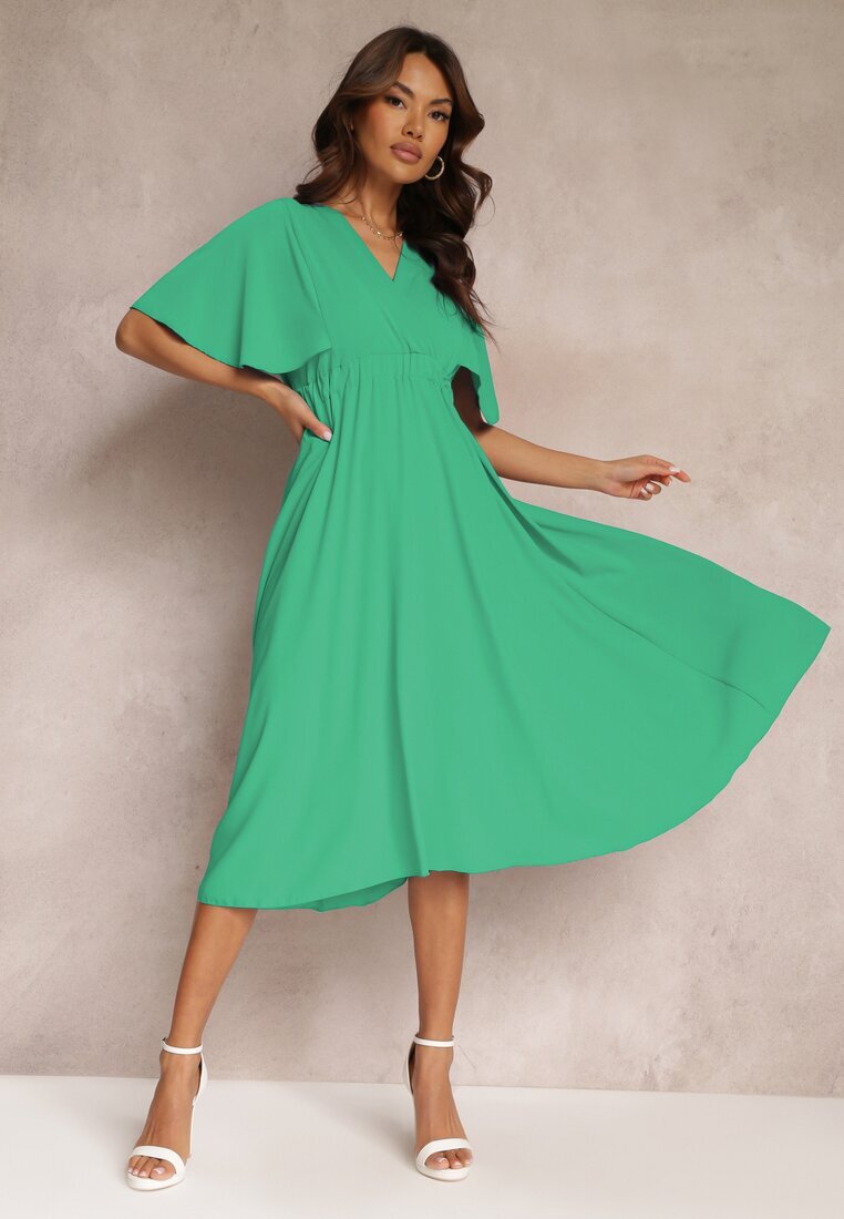 lily rose Rochie verde cu elastic în talie cu mânecă scurtă și decolteu petrecut Kelila