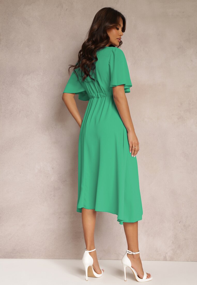 lily rose Rochie verde cu elastic în talie cu mânecă scurtă și decolteu petrecut Kelila