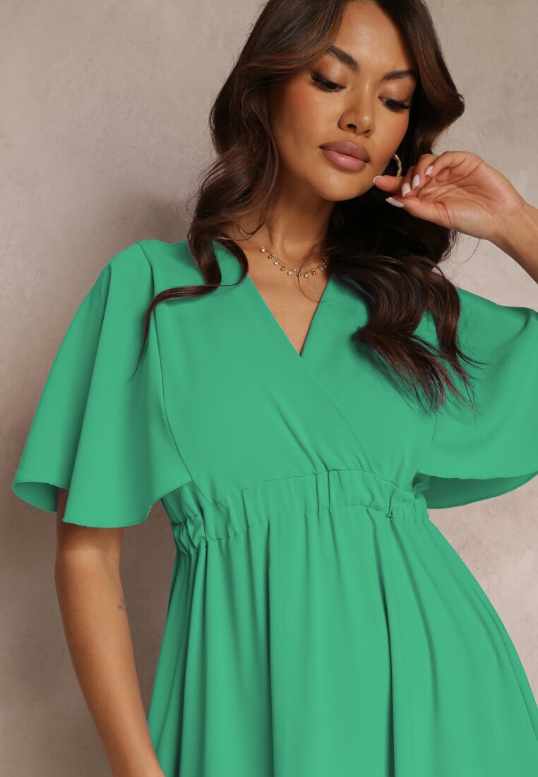lily rose Rochie verde cu elastic în talie cu mânecă scurtă și decolteu petrecut Kelila