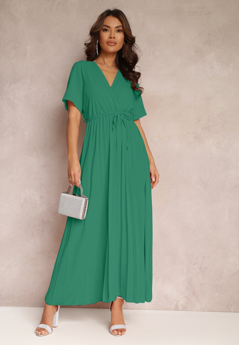 lily rose Rochie Verde Evazată Plisată cu Cordon Eilemona