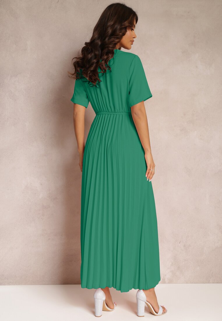 lily rose Rochie Verde Evazată Plisată cu Cordon Eilemona