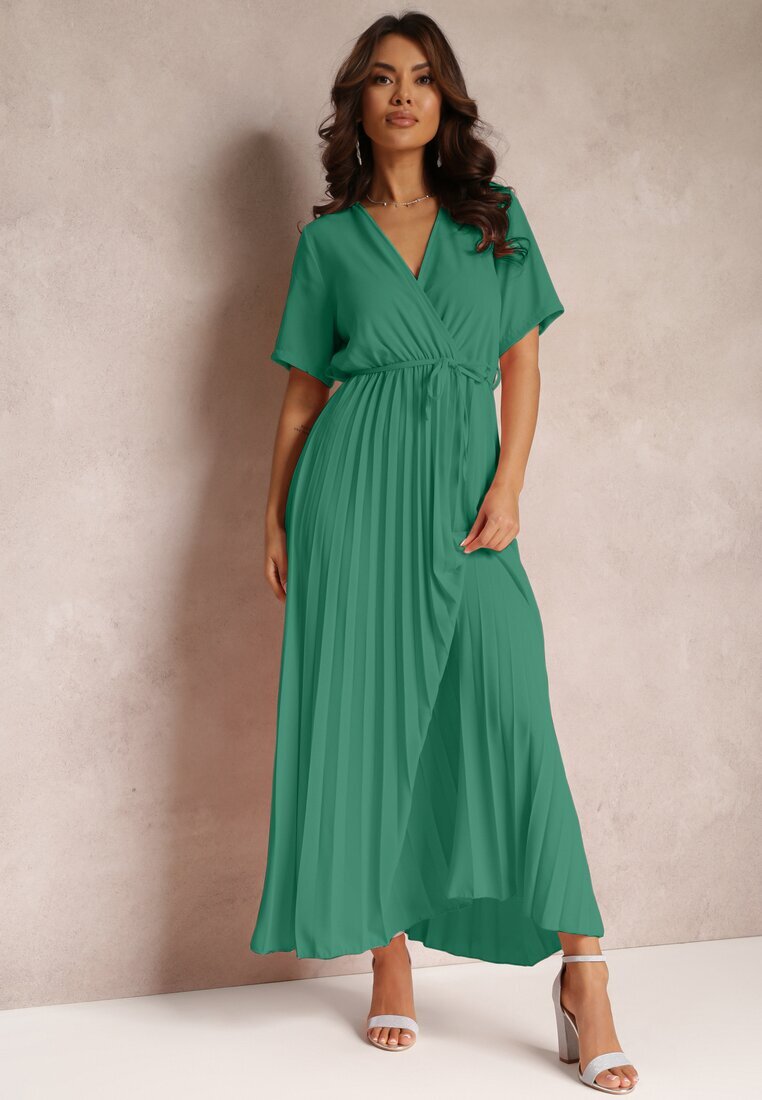 lily rose Rochie Verde Evazată Plisată cu Cordon Eilemona