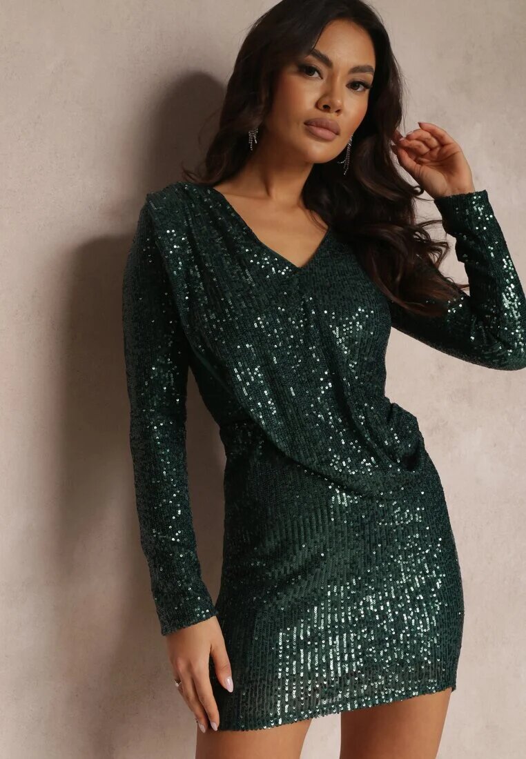lily rose Rochie verde închis mulată cu paiete și elastic în talie Badi