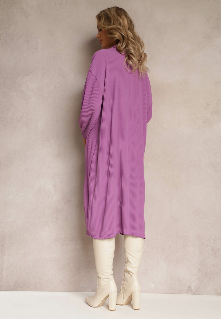 lily rose Rochie Violet Plisată Midi cu Guler și Nasturi Danitza