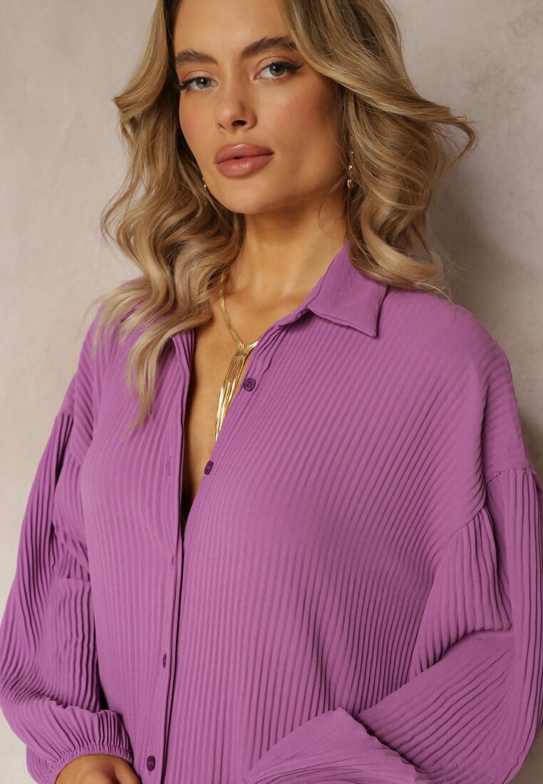 lily rose Rochie Violet Plisată Midi cu Guler și Nasturi Danitza