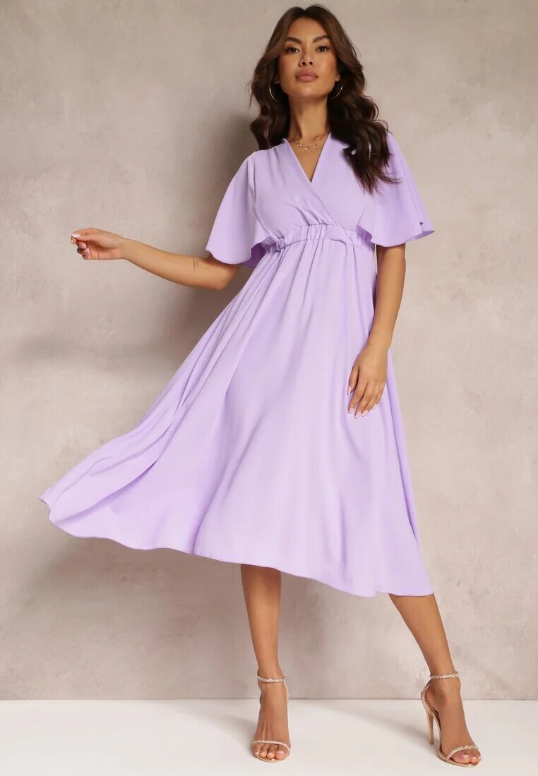 lily rose Rochie Violetă cu elastic în talie cu mâneci scurte și decolteu petrecut Kelila