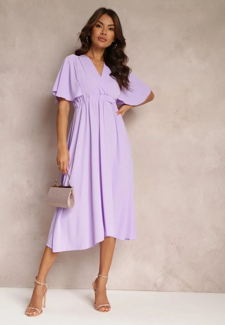 lily rose Rochie Violetă cu elastic în talie cu mâneci scurte și decolteu petrecut Kelila