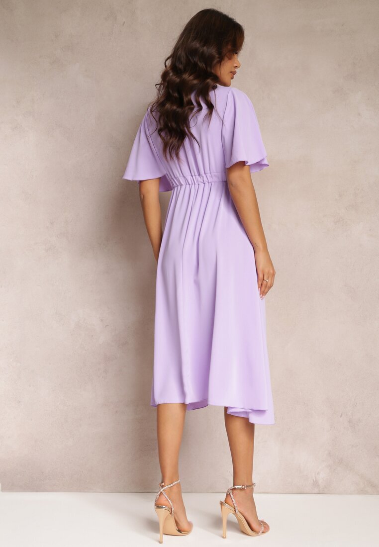 lily rose Rochie Violetă cu elastic în talie cu mâneci scurte și decolteu petrecut Kelila