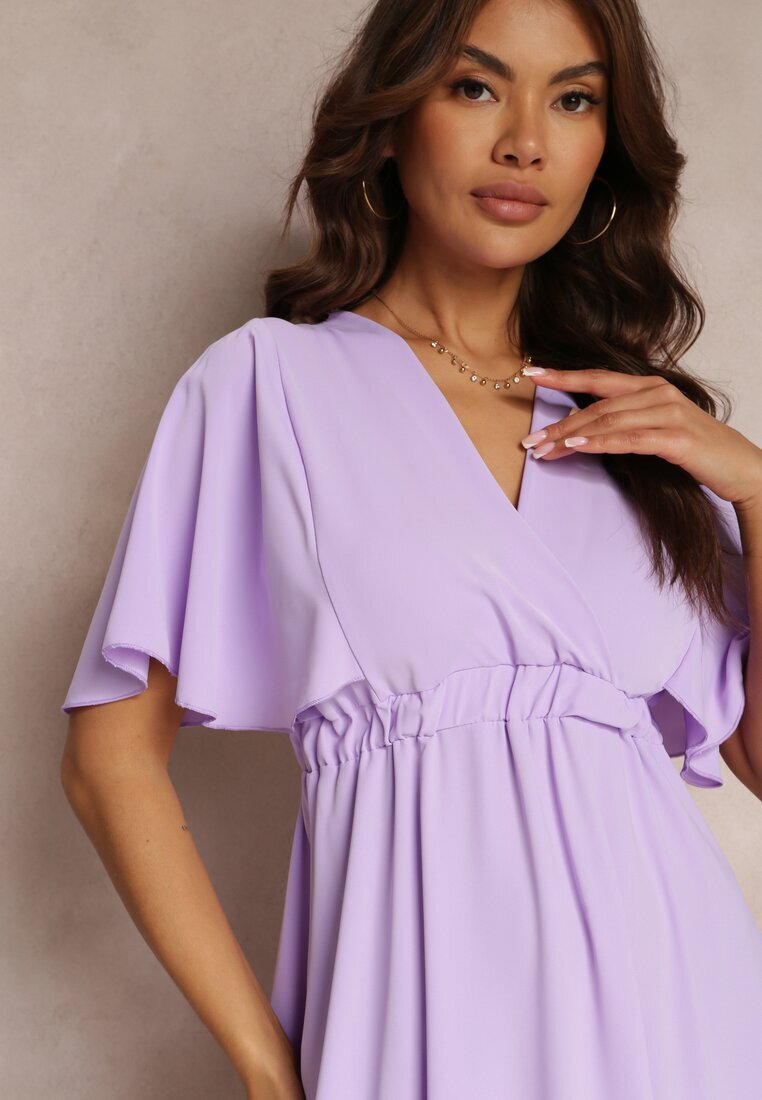 lily rose Rochie Violetă cu elastic în talie cu mâneci scurte și decolteu petrecut Kelila