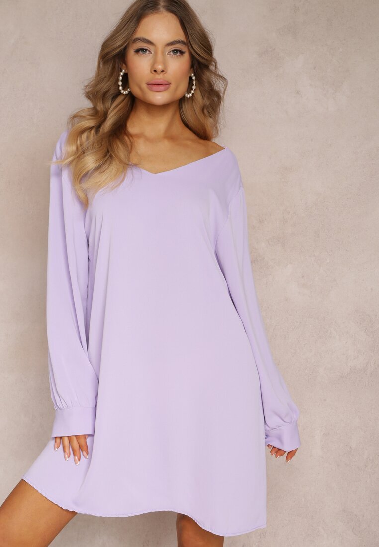 lily rose Rochie Violetă Mini cu Inserție de Dantelă și Mâneci Lungi Jood