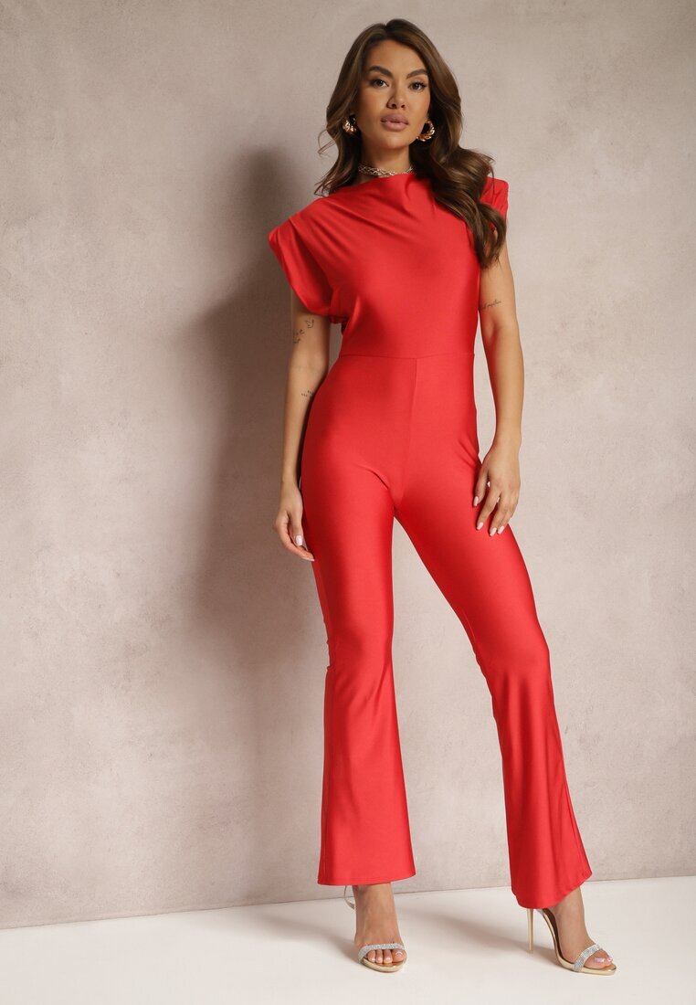 lily rose Salopetă Elegantă Roșie cu Umeri Întăriți și cu Picioare Evazate Demilli