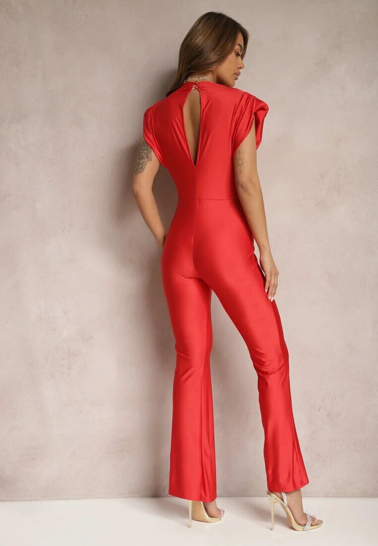 lily rose Salopetă Elegantă Roșie cu Umeri Întăriți și cu Picioare Evazate Demilli