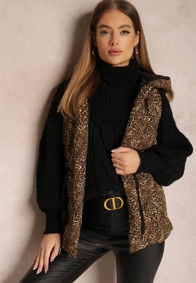 lily rose Vestă Maro deschis cu imprimeu leopard cu glugă Matlasată Angane