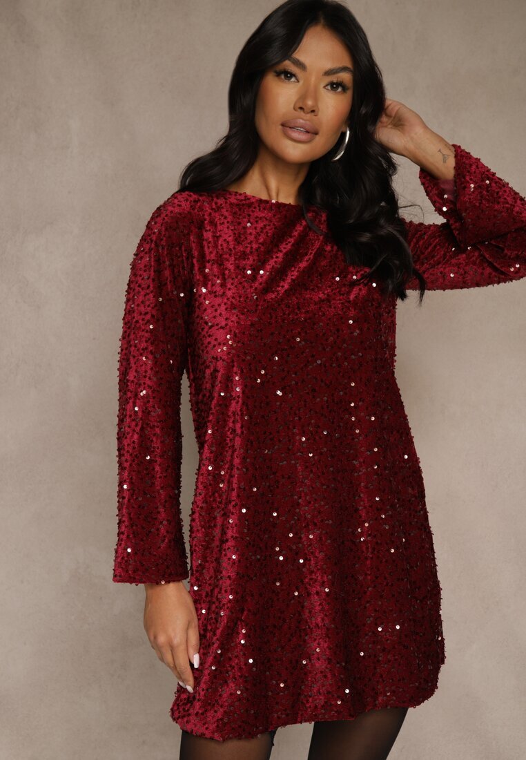 linda&co Rochie Roșie cu Spatele Decupat cu Fundă Decorată cu Paiete Carilyera