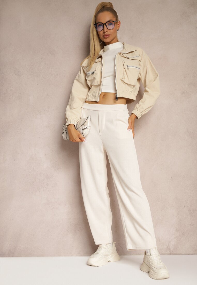 little supermodel Pantaloni Largi Bej Deschis Decorați cu Imitație de Buzunare Tassae