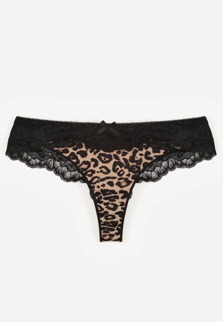 love magnolia Chiloți String Negru-Bej Decorați Cu Dantelă Phisoris
