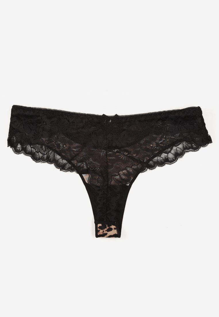 love magnolia Chiloți String Negru-Bej Decorați Cu Dantelă Phisoris