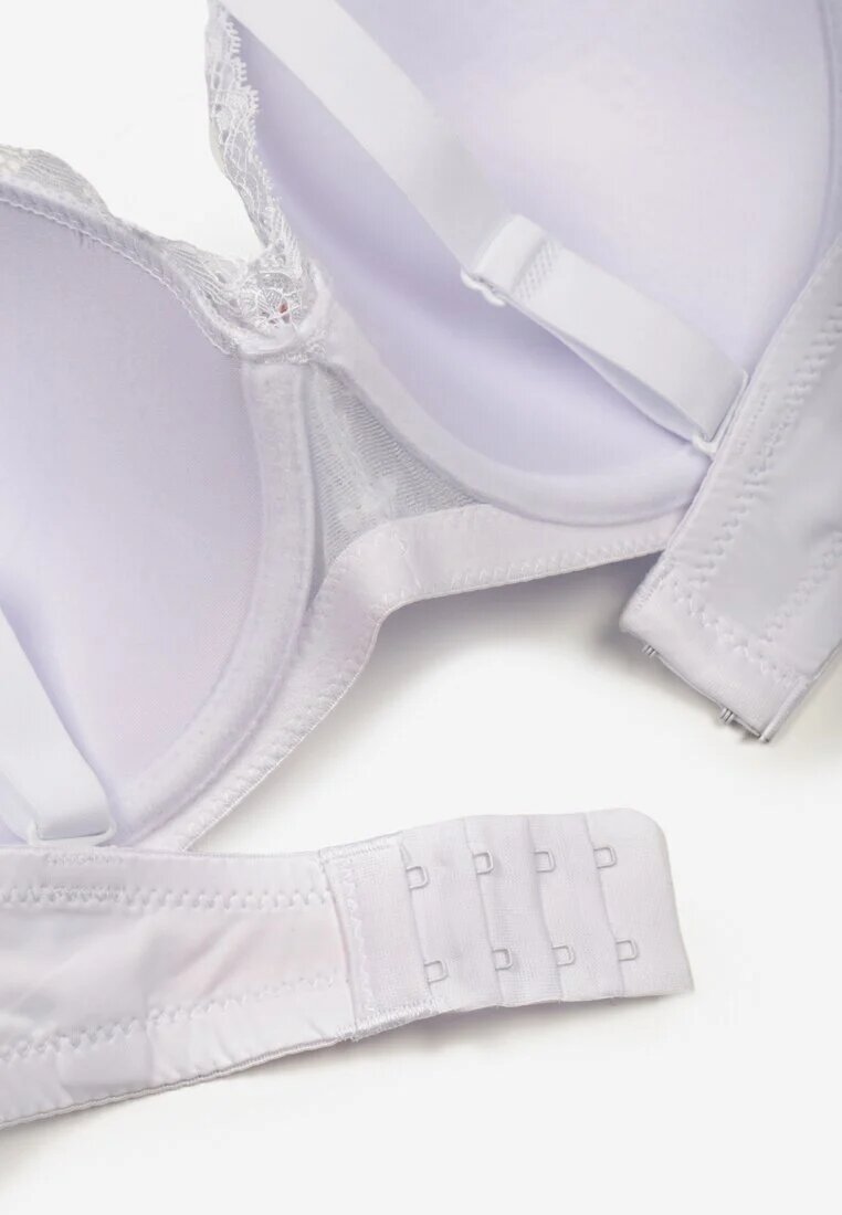 love magnolia Sutien Alb cu Bretele Suplimentare Decorat cu Dantelă și Circonii Ollimi