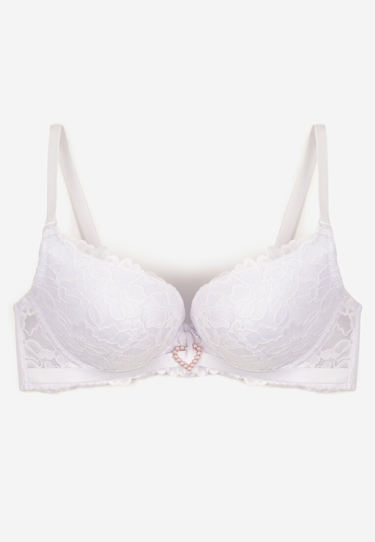 love magnolia Sutien Alb Din Dantelă cu Inimă din Zirconiu și Dantelă Nelanisea