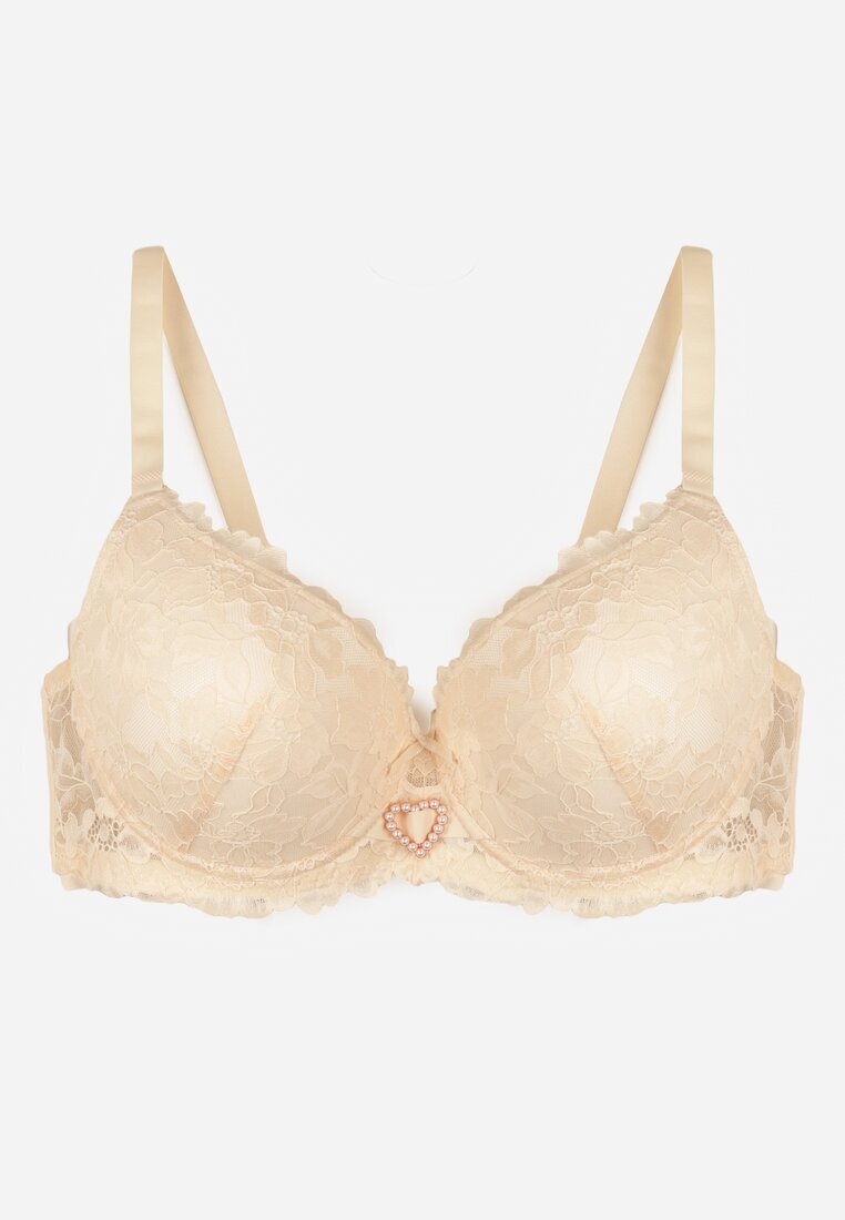 love magnolia Sutien Bej de Dantelă Decorat cu Inimă din Zirconiu Bothilei
