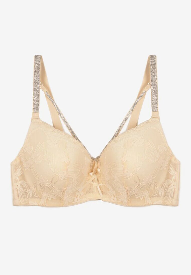 love magnolia Sutien Bej deschis cu bretele suplimentare decorat cu dantelă și zirconii Ollimi