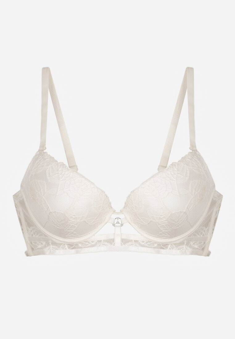 love magnolia Sutien Bej Deschis de Dantelă în Stil Clasic cu Aplicație Galinassa