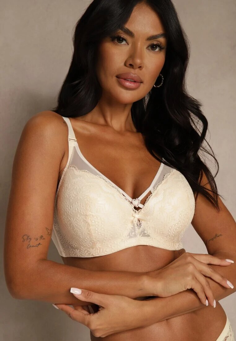love magnolia Sutien Bej deschis din Dantelă cu Inimă din Zirconiu Adrievianna
