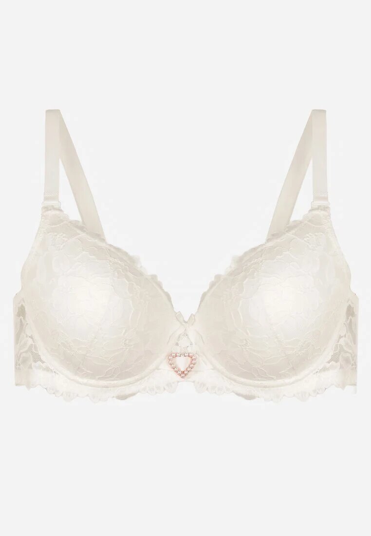 love magnolia Sutien bej deschis din dantelă decorat cu inimă din zirconiu Bothilei