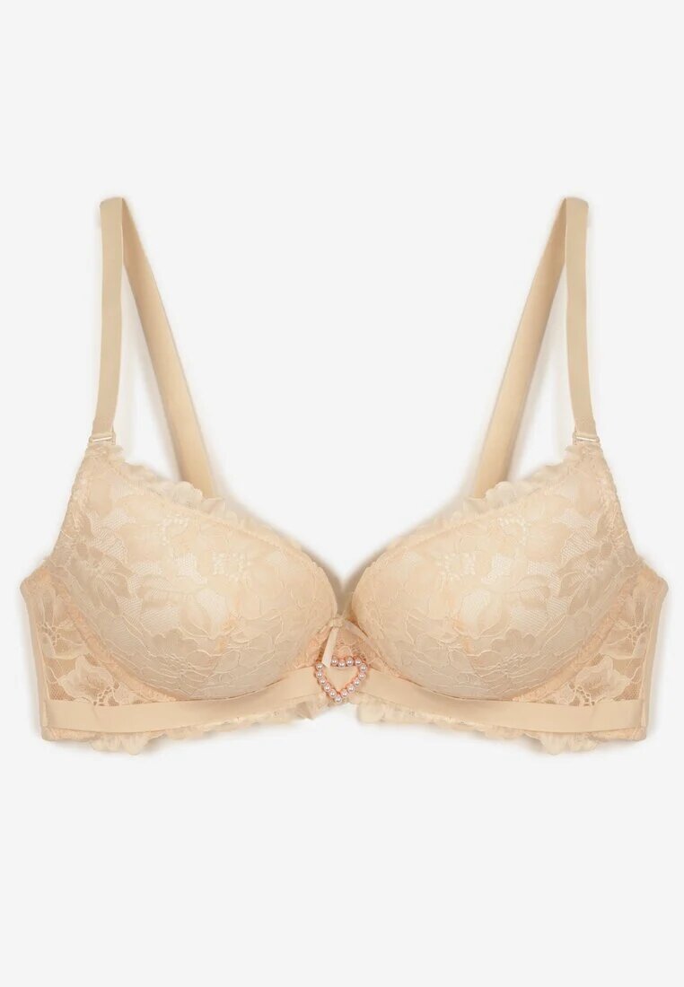 love magnolia Sutien Bej din dantelă cu Inimă din Zirconiu și Dantelă Nelanisea