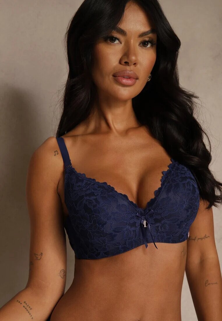 love magnolia Sutien Bleumarin Decorat cu Dantelă și Fundă Aqiany