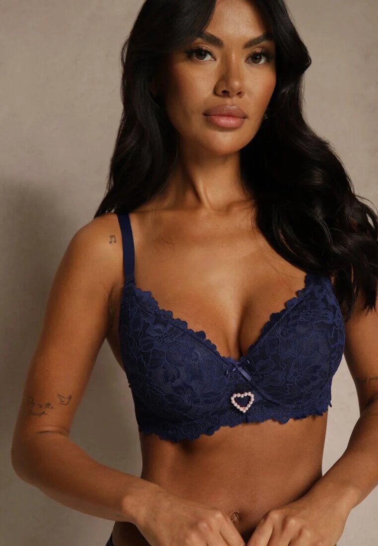 love magnolia Sutien bleumarin din dantelă decorat cu inimă din zirconiu Bothilei