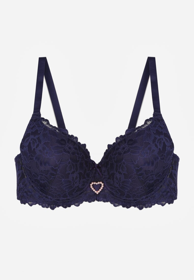 love magnolia Sutien bleumarin din dantelă decorat cu inimă din zirconiu Bothilei