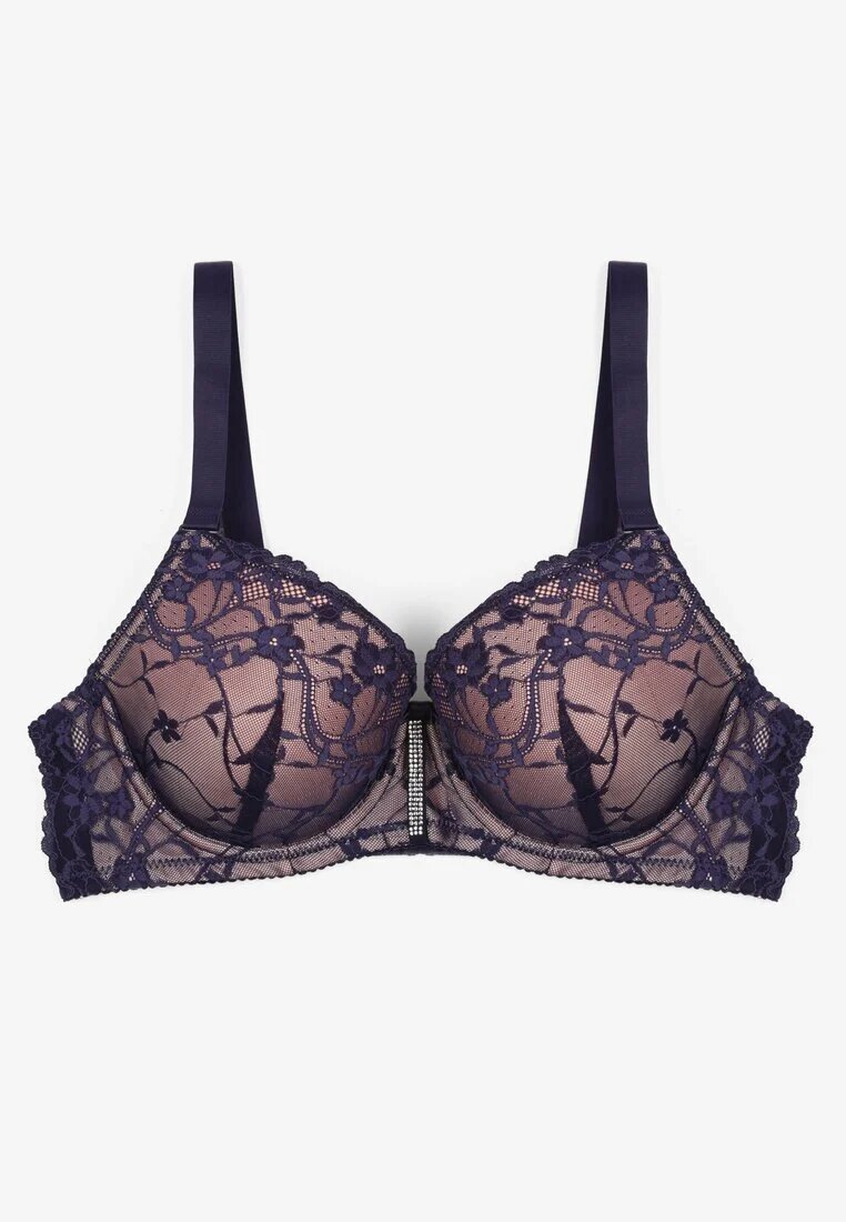 love magnolia Sutien Bleumarin și Roz cu Dantelă și Curea cu Zirconii Katielle