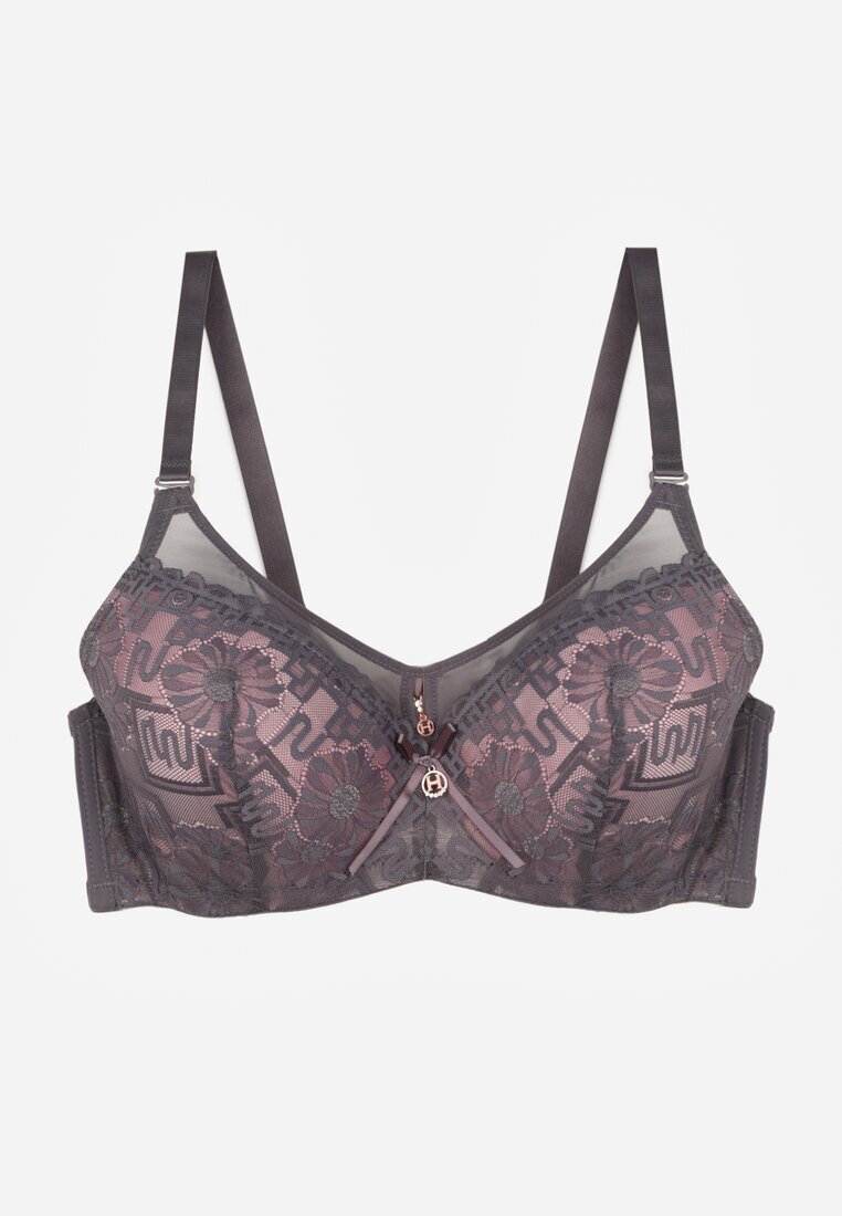 love magnolia Sutien Dantelă Gri-Roz Decorat Cu Inserție Transparentă Acalinai