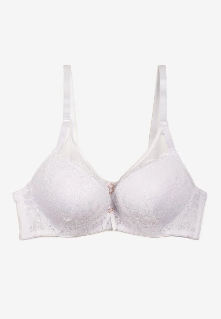 love magnolia Sutien Dantelat Alb Tip Full Cup cu Catarame Metalice și Zirconii Mulani