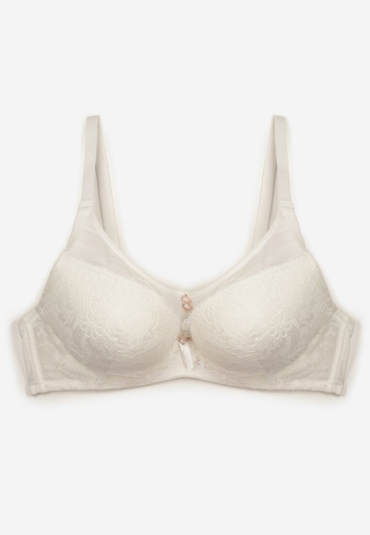 love magnolia Sutien Dantelat Bej deschis Tip Full Cup cu Catarame Metalice și Zirconii Mulani