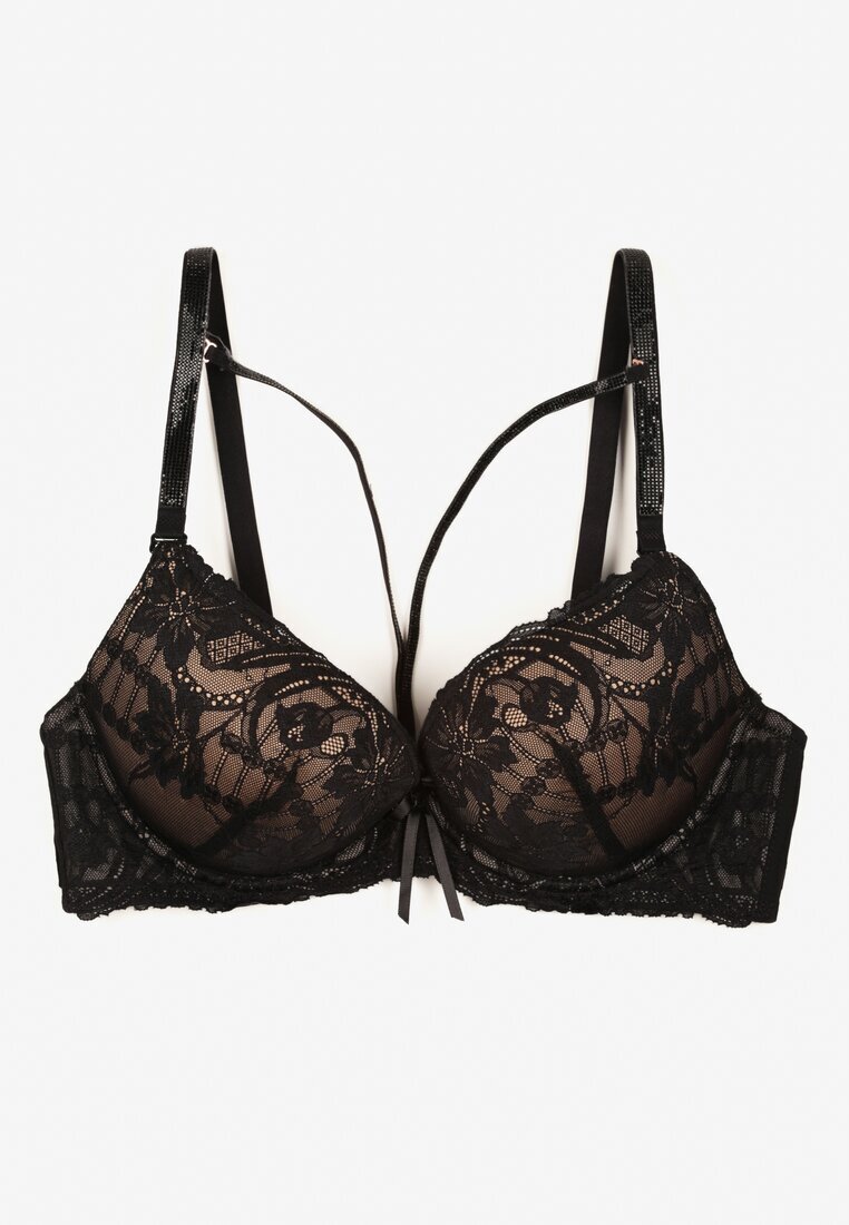 love magnolia Sutien de Dantelă Negru-Bej Ornat cu fundă Falzedia
