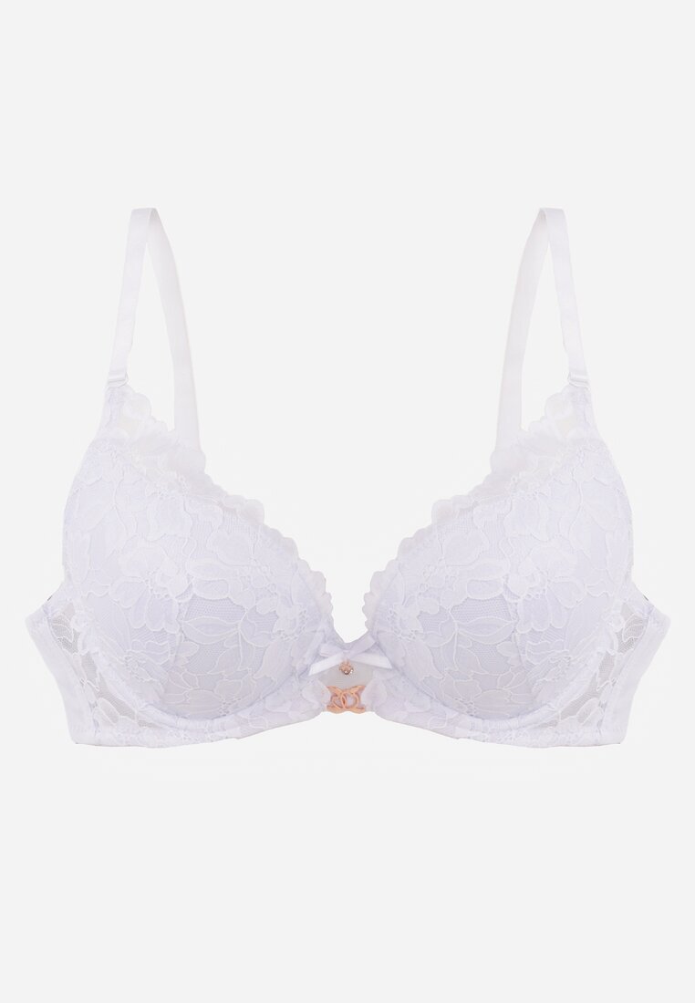 love magnolia Sutien din dantelă alb decorat cu aplicație metalică Mirzedi