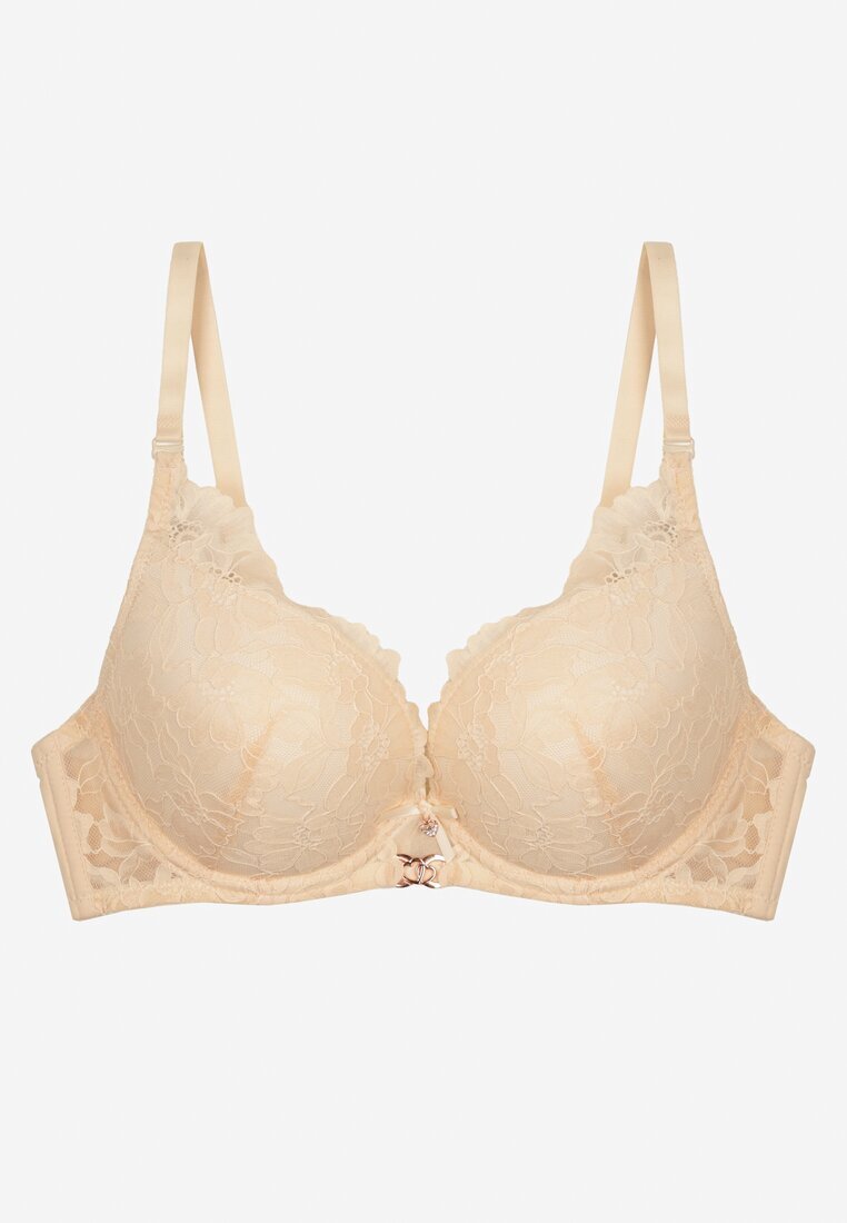 love magnolia Sutien din dantelă bej deschis decorat cu aplicație metalică Mirzedi
