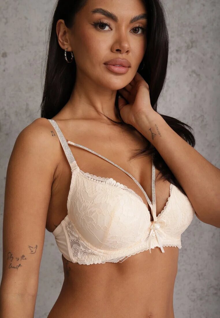 love magnolia Sutien din dantelă bej deschis ornat cu fundiță Falzedia