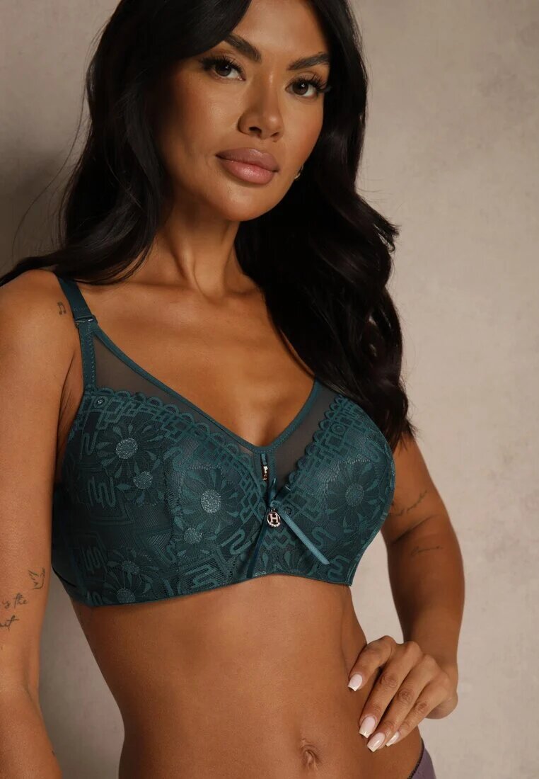 love magnolia Sutien din dantelă decorat cu inserție transparentă verde închis Acalinai