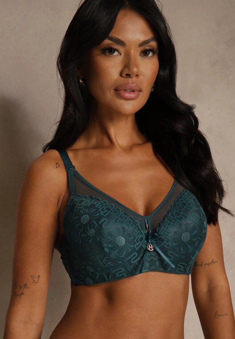 love magnolia Sutien din dantelă decorat cu inserție transparentă verde închis Acalinai