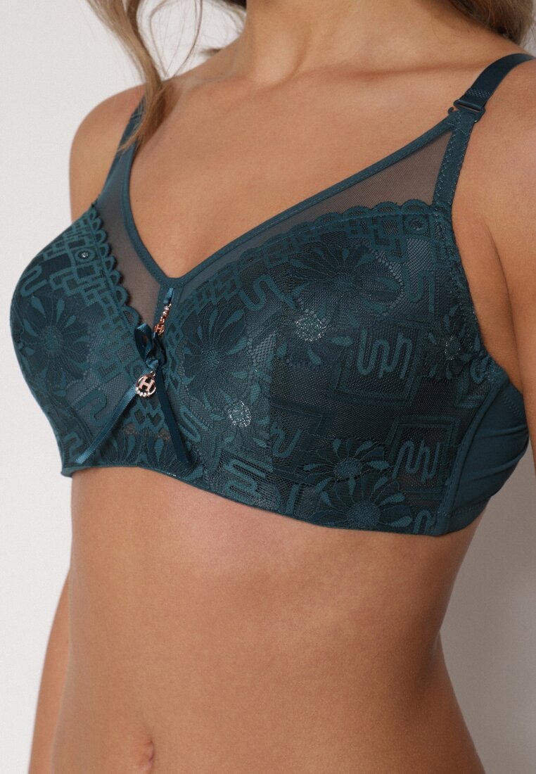 love magnolia Sutien din dantelă decorat cu inserție transparentă verde închis Acalinai