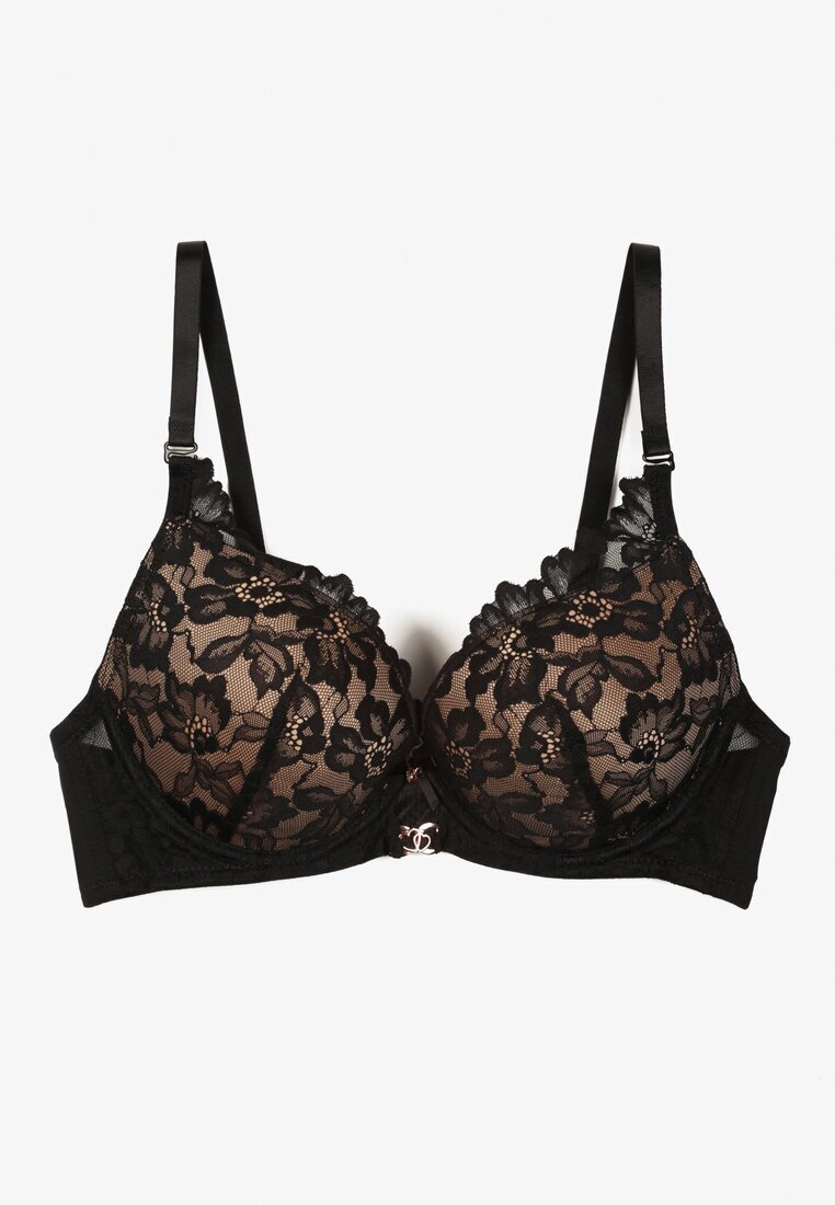 love magnolia Sutien din Dantelă Negru-Bej Decorat cu Aplicație Metalică Mirzedi