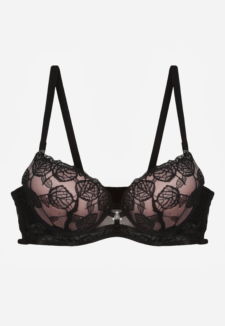 love magnolia Sutien din dantelă Negru-Bej în Stil Clasic cu Aplicație Galinassa