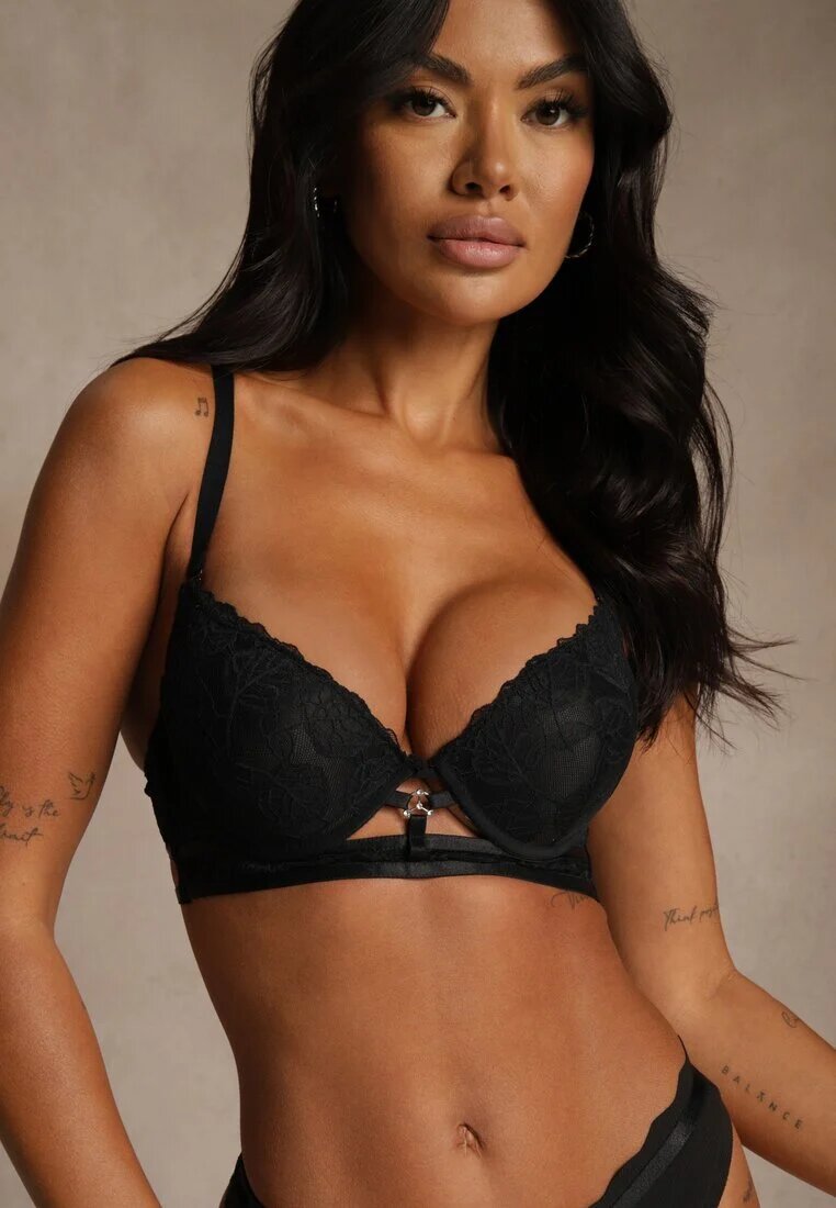 love magnolia Sutien Din Dantelă Negru în Stil Clasic cu Aplicație Galinassa