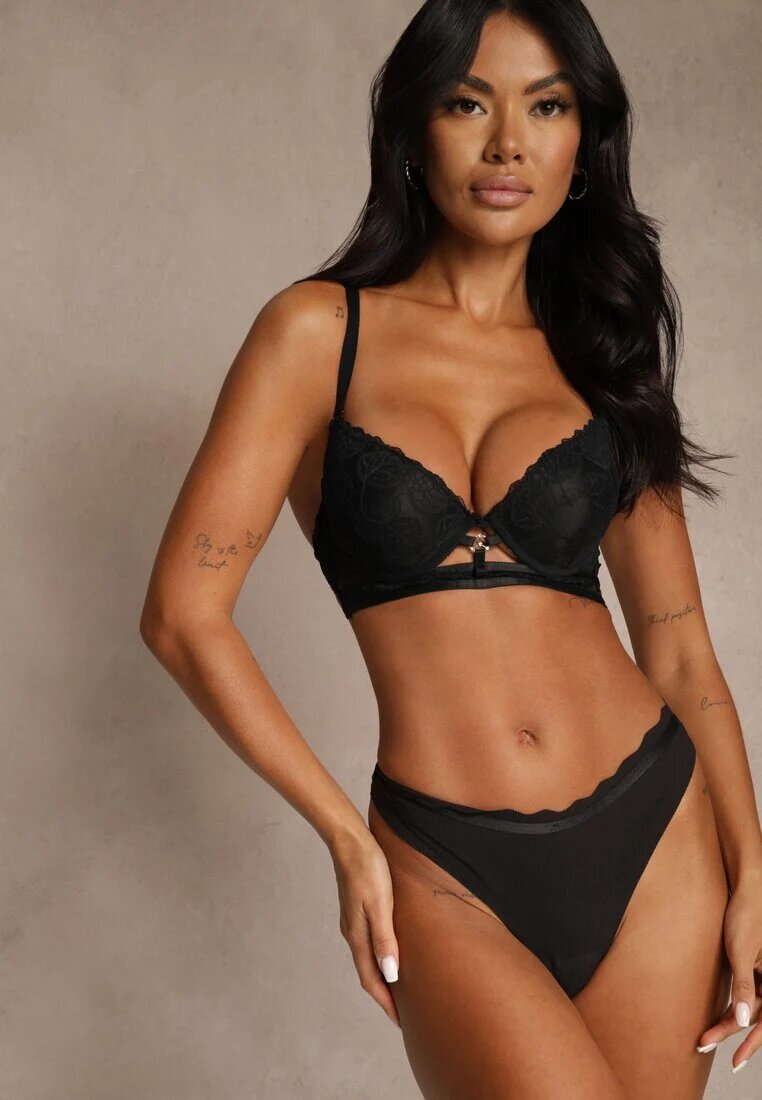 love magnolia Sutien Din Dantelă Negru în Stil Clasic cu Aplicație Galinassa