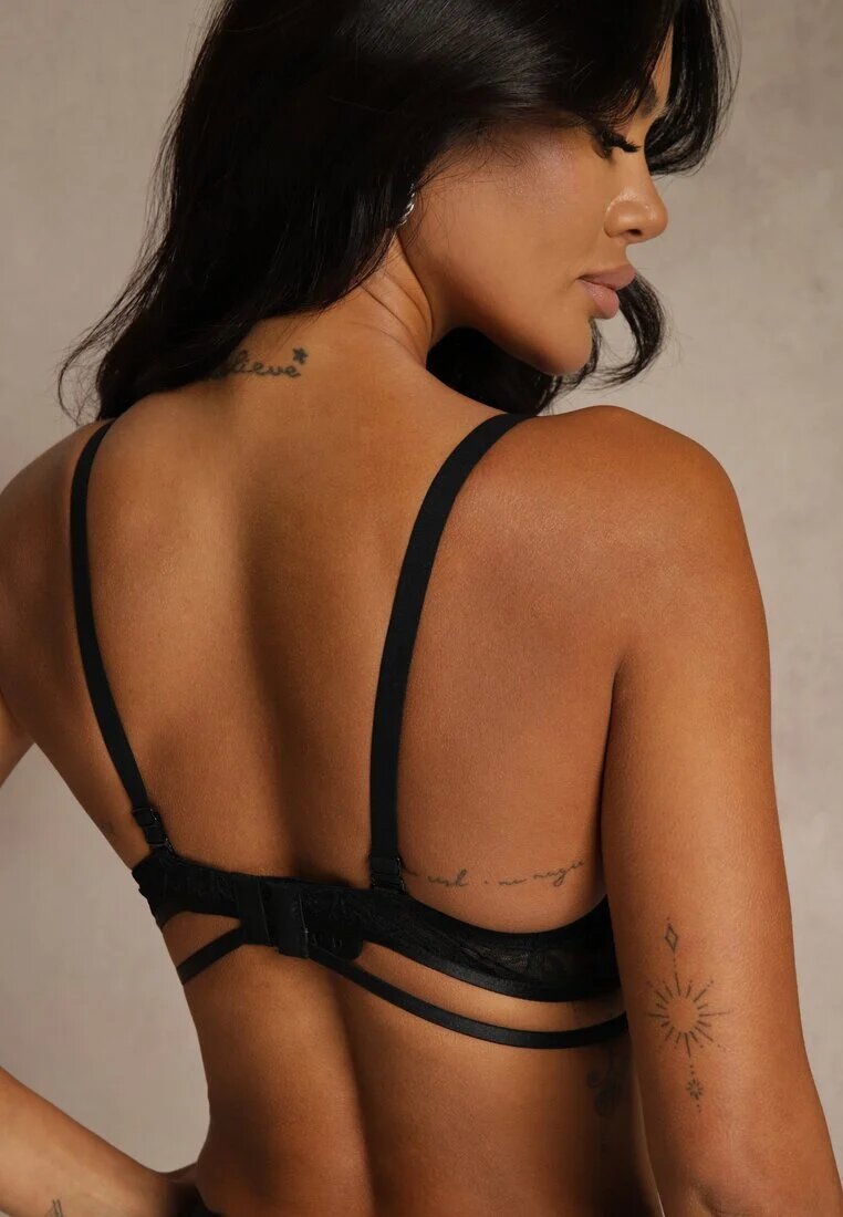 love magnolia Sutien Din Dantelă Negru în Stil Clasic cu Aplicație Galinassa