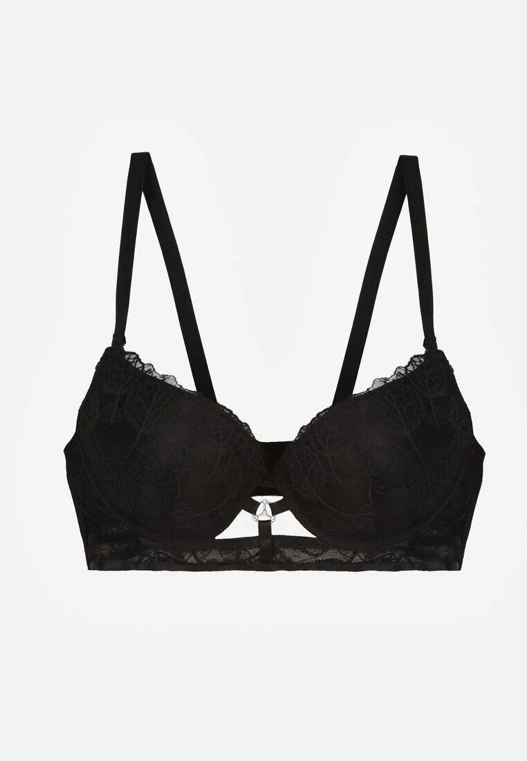 love magnolia Sutien Din Dantelă Negru în Stil Clasic cu Aplicație Galinassa